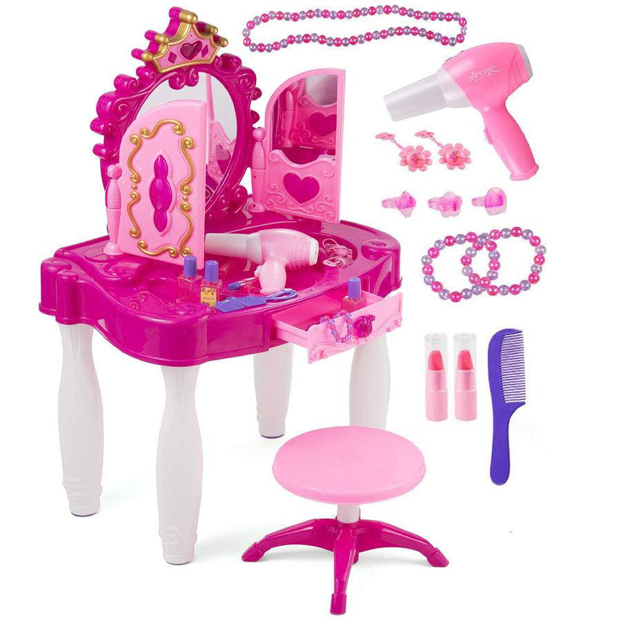 PREXTEX Kids Makeup Table with Mirror and Chair, Prince