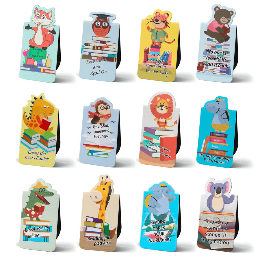24 Pieces Magnetic Bookmarks, Animal Magnetic Bookmarks Kit, Magnetic Bookmarks for Children, School, Students, Office Reading Supplies (12 Styles, 5.5 x 3 cm)