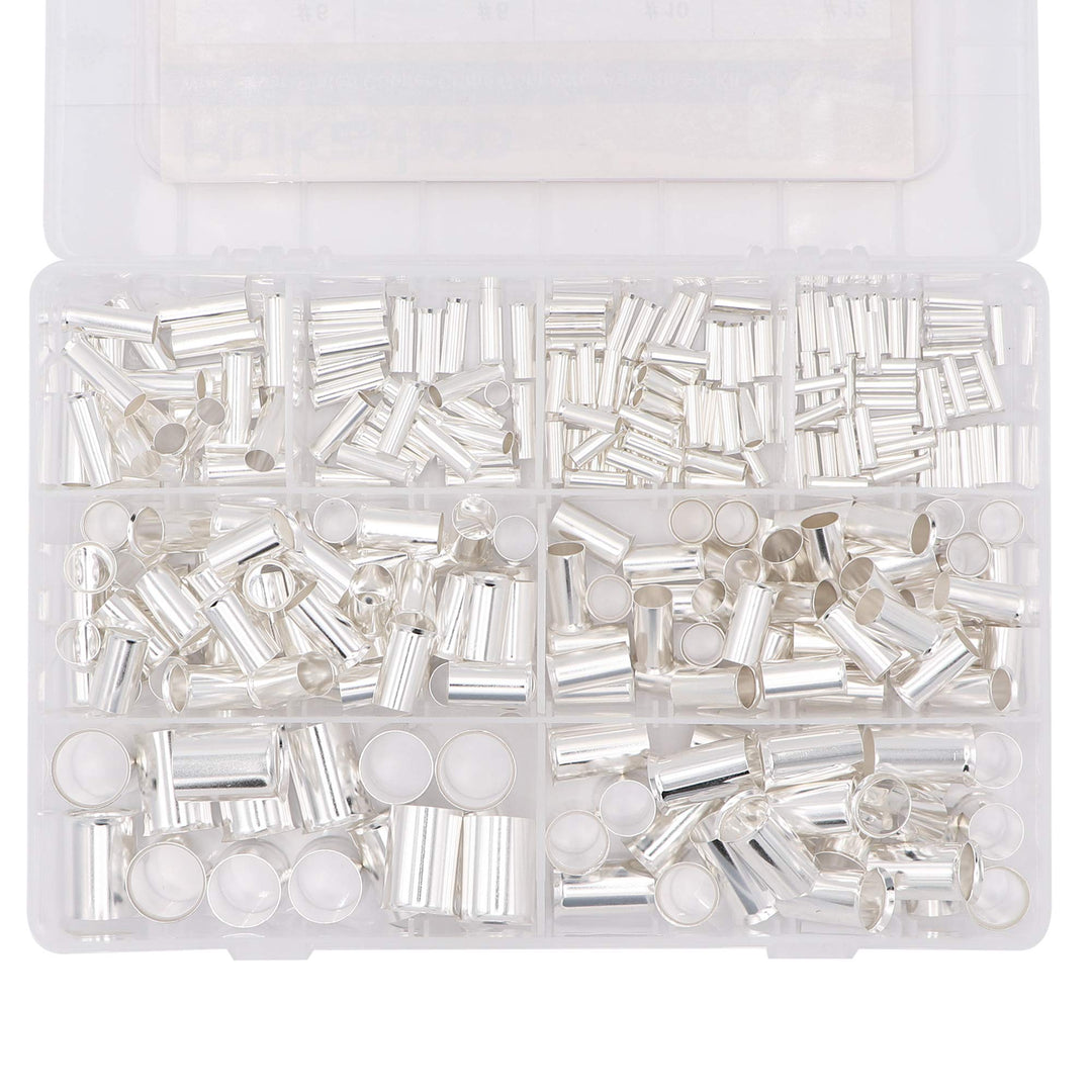 290PCS (AWG 12 10 8 6 4 2 1 2/0) 2/0-12 Gauge Wire Ferrules Kits Silver Plated Copper Crimp Connector Non Insulated Ferrules Pin Cord End Terminal
