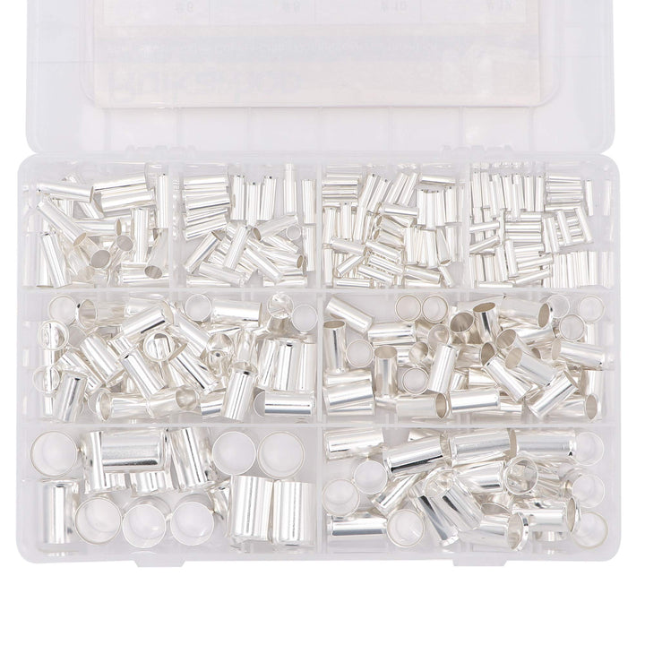 290PCS (AWG 12 10 8 6 4 2 1 2/0) 2/0-12 Gauge Wire Ferrules Kits Silver Plated Copper Crimp Connector Non Insulated Ferrules Pin Cord End Terminal