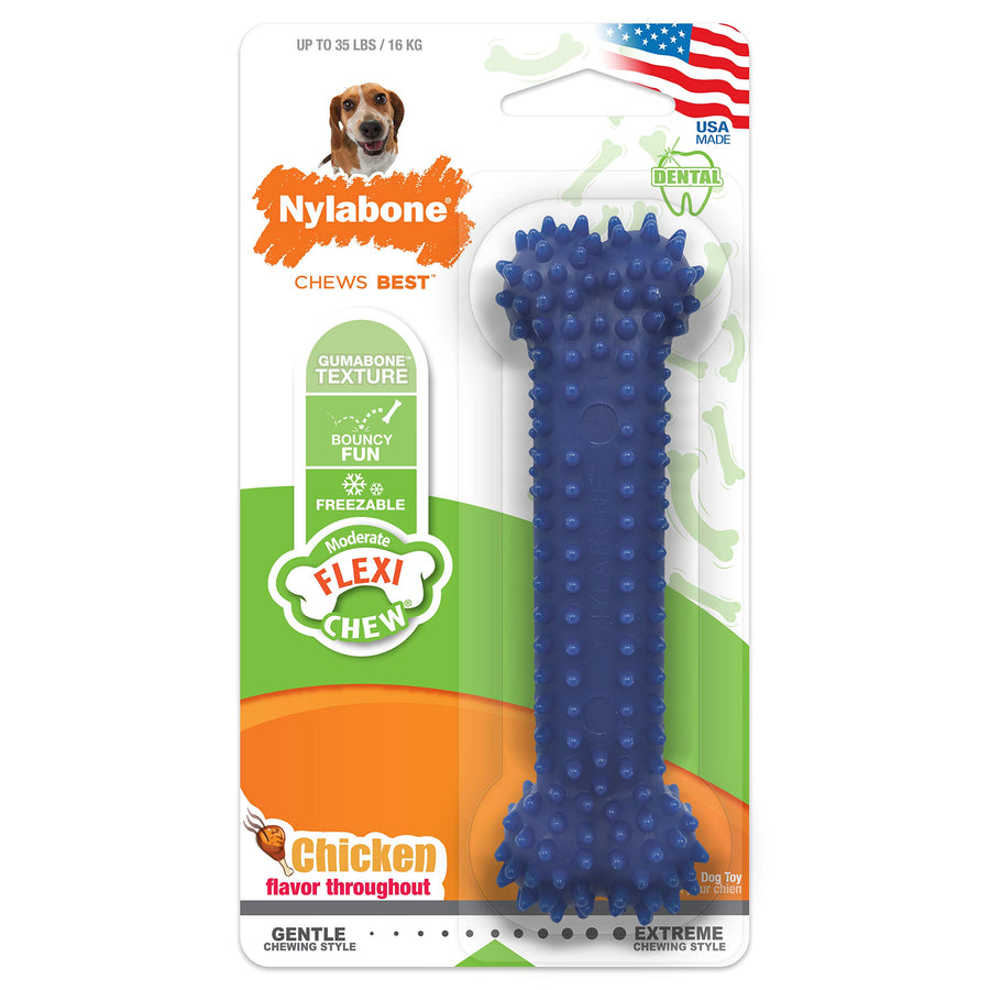 Textured Dental Bone Flexi Chew Toy for Dogs, Dog Toys for Moderate Chewers, Chicken Flavor, Medium - Up to 35 lbs, 1 Count