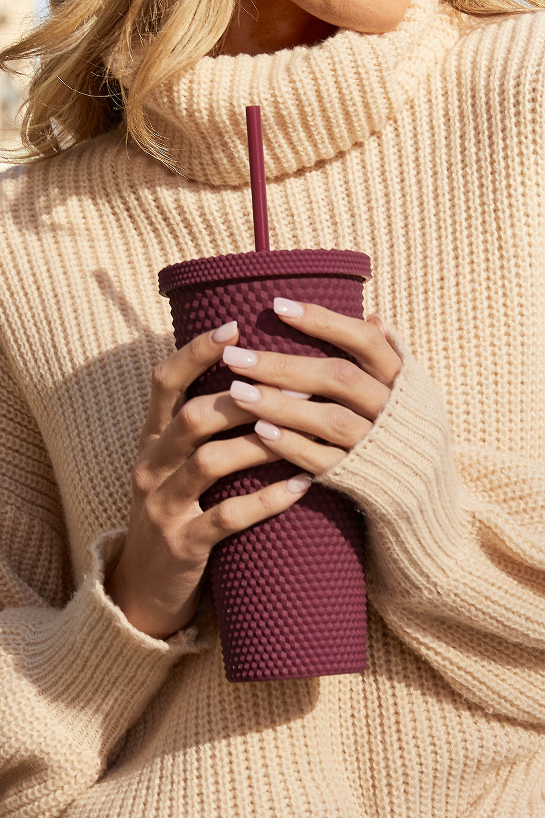 Matte Studded Tumbler with Lid &amp; Straw, Reusable BPA Free Plastic Water Bottle, Travel Friendly Water/Iced Coffee/Cold Brew/Smoothie Textured Cold Cup, 24oz (Yellow)