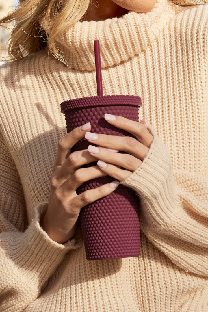 Matte Studded Tumbler with Lid &amp; Straw, Reusable BPA Free Plastic Water Bottle, Travel Friendly Water/Iced Coffee/Cold Brew/Smoothie Textured Cold Cup, 24oz (Yellow)