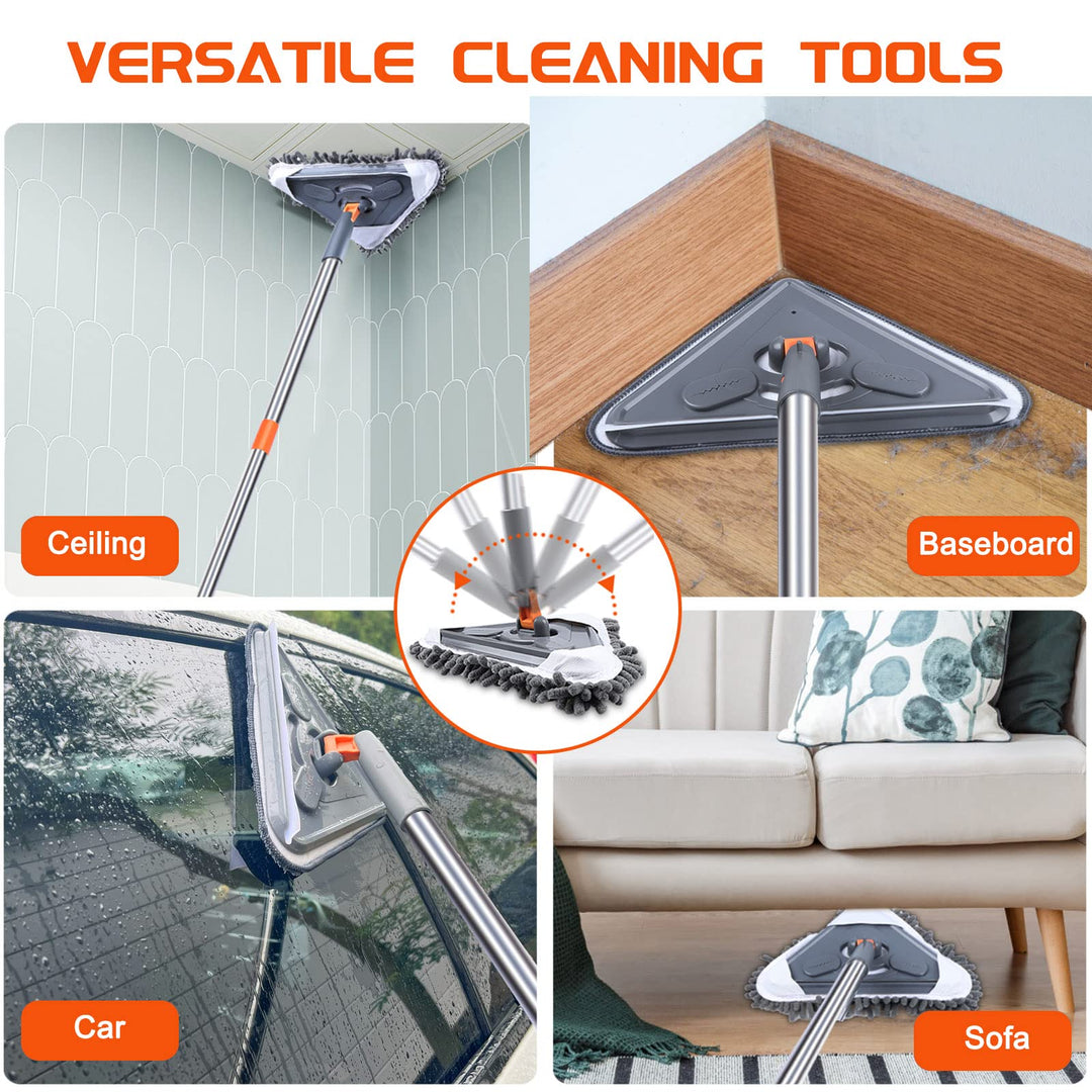 85 Inch Wall Cleaner Mop with Long Handle - Baseboard Cleaner Tool Duster for Wall Washer Cleaning Ceiling Window Floor, with Extension Pole 39 to 85, 6 Replacement Microfiber Chenille Pads
