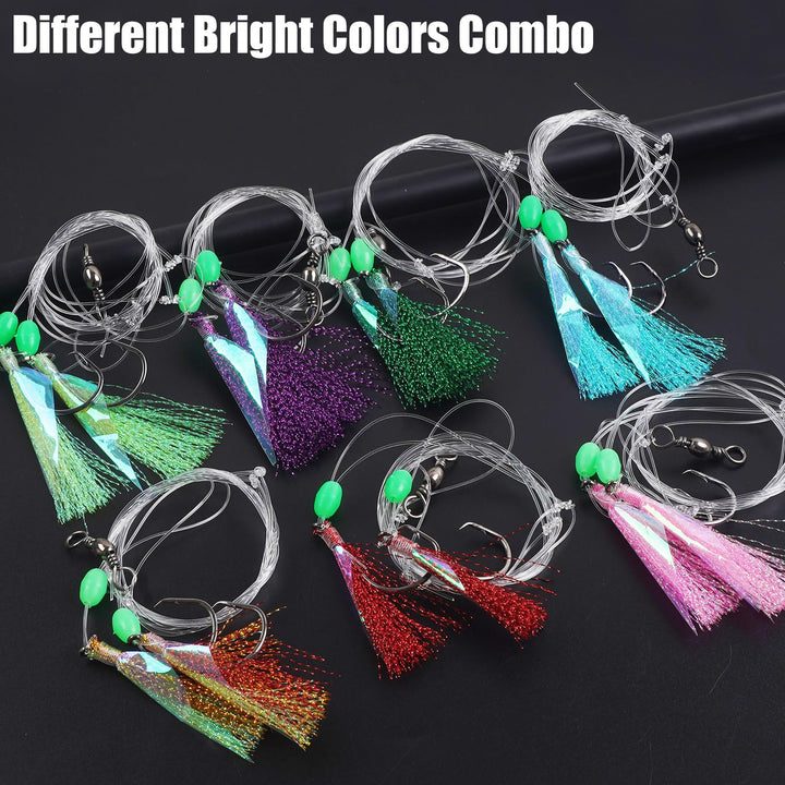 Bait Rigs Set, Fishing Bait Rigs, Fishing Rigs with Sharp Circle Hooks Fish Skin Glow Beads Saltwater Bottom Fishing Rigs Rock Cod Rigs for Rockfish Lingcod Sea Bass 7 Pack