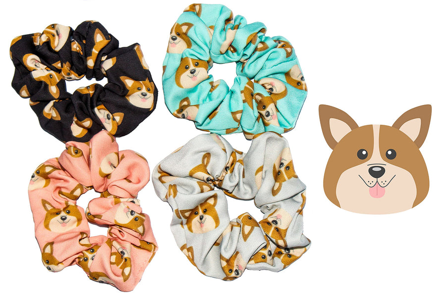Corgi Dog Hair Scrunchies 4 Pack Cotton Elastic Hair Bands Scrunchy Hair Ties Ropes Scrunchie For Women Or Girls Hair Accessories