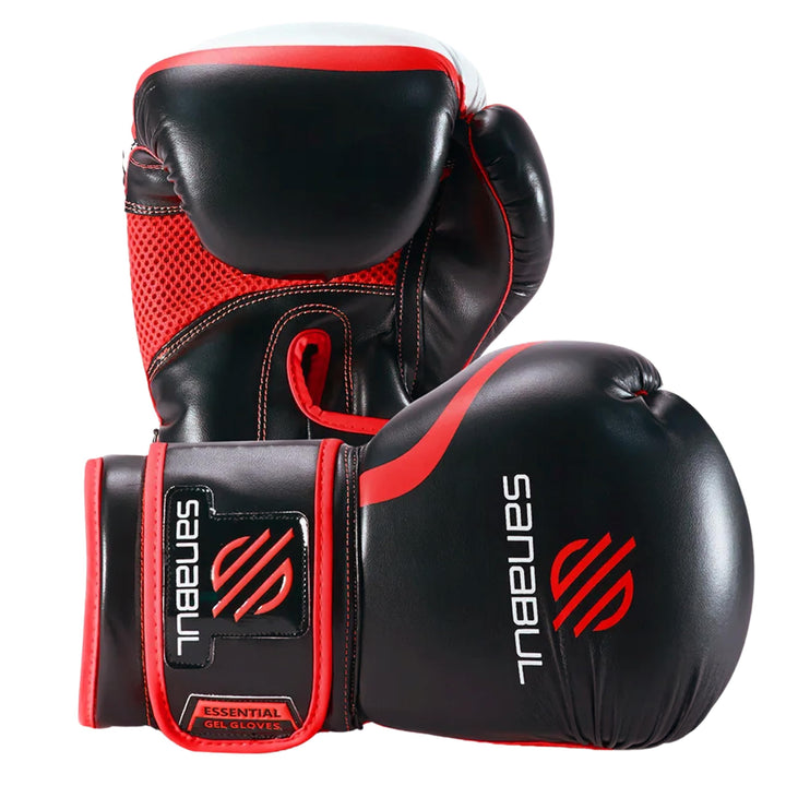 Essential Gel Boxing Gloves Kickboxing Gloves for Men &amp; Women Boxing Training &amp; Sparring Gloves Muay Thai and Heavy Bag Training - Black/Red, 10 oz