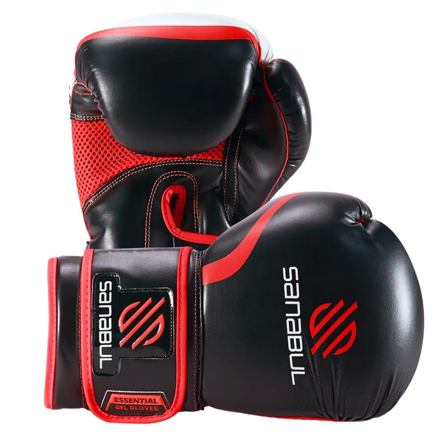 Essential Gel Boxing Gloves Kickboxing Gloves for Men & Women Boxing Training & Sparring Gloves Muay Thai and Heavy Bag Training - Black/Red, 10 oz