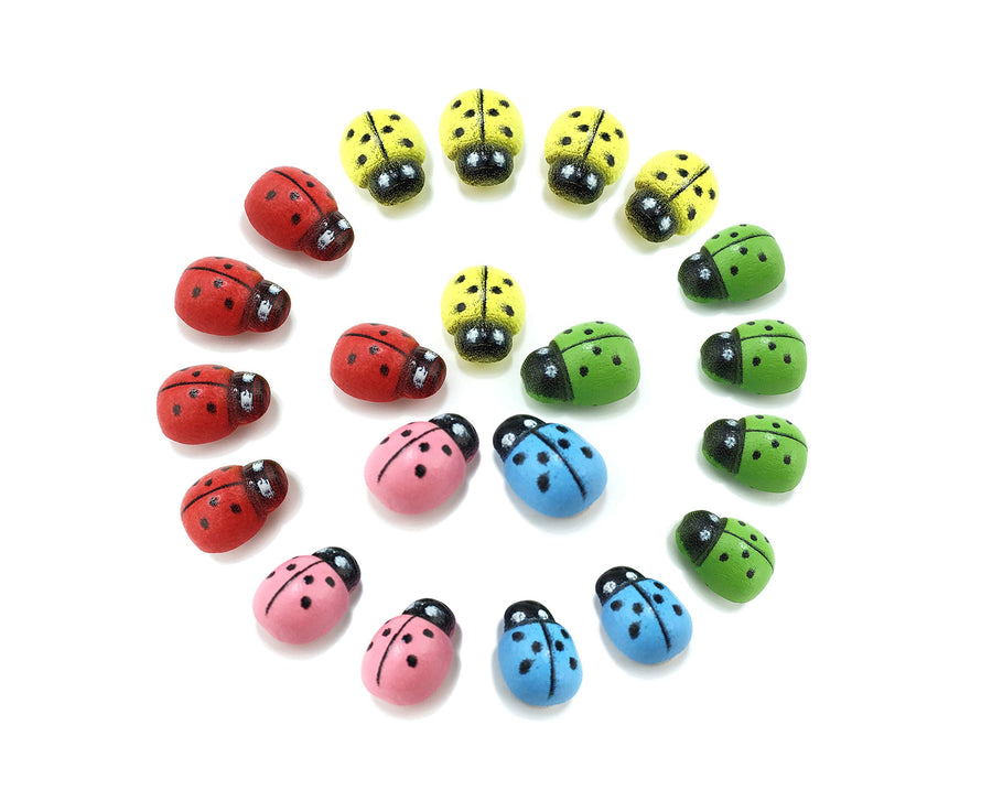 180Pcs Painted Wooden Ladybug/Self Adhesive/Craft/Decorations/Home Decor/Plants 10x13mm (Multi-Color)