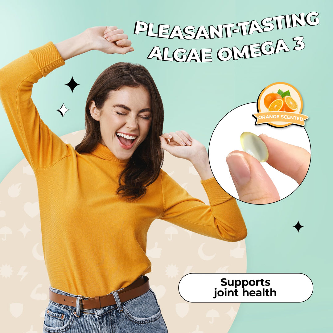 Vegan Omega 3 Supplement - Glass Bottle, Carrageenan-Free Algae, DHA &amp; EPA for Joint &amp; Mood Support - 2 Month Supply for Kids &amp; Adults