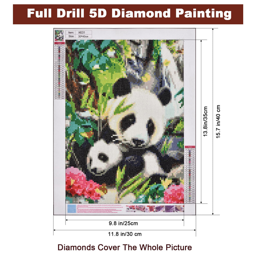5D Diamond Painting Kits for Adults and Beginners, Round Diamond DIY Parent-Child Panda Gem Art Puzzles Full Drill Diamond Animal Cross Stitch Crafts Picture for Home Office Decor, Gift