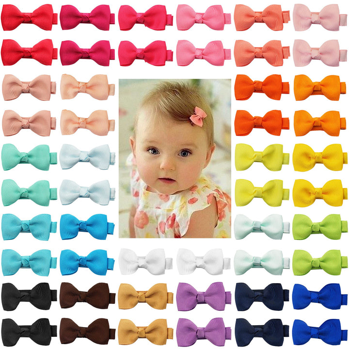 50 Pieces 25 Colors in Pairs Baby Girls Fully Lined Hair Pins Tiny 2 Hair Bows Alligator Clips for Girls Infants Toddlers
