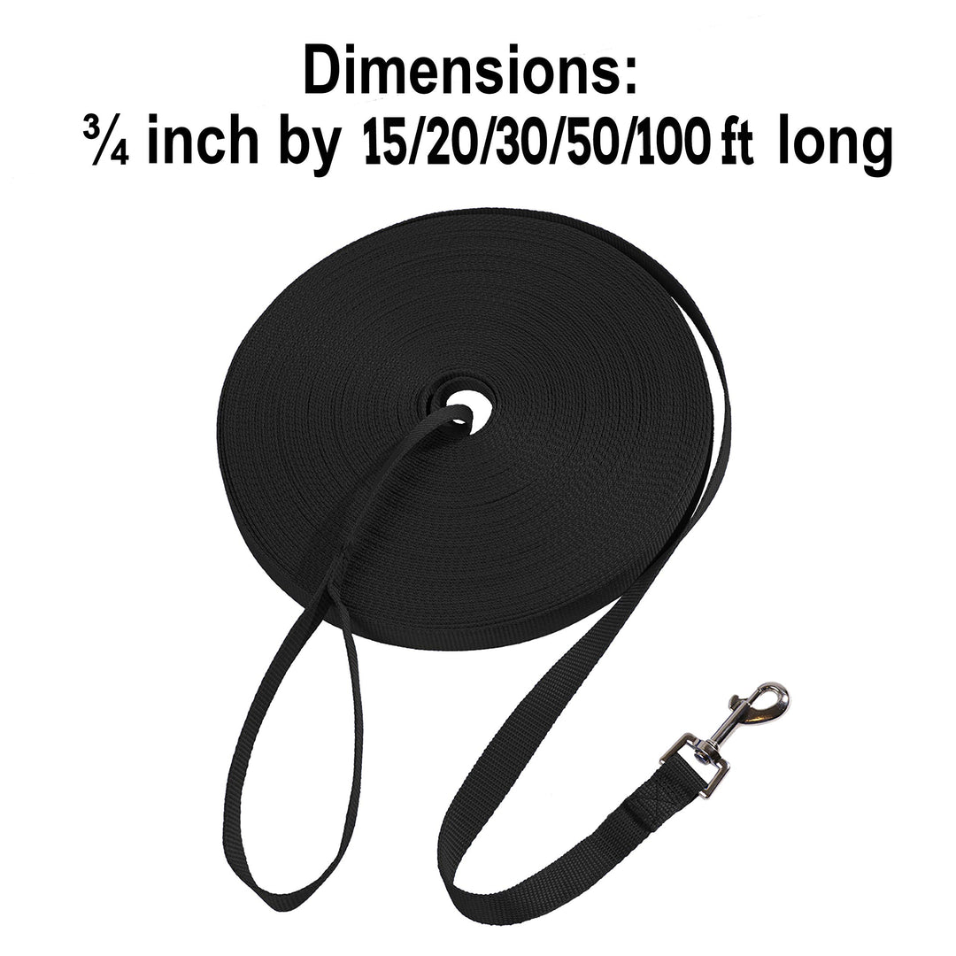 Dog/Puppy Obedience Recall Training Agility Lead - 15ft 20ft 30ft 50ft 100ft Training Leash - Great for Play, Camping, or Backyard - Black 20ft