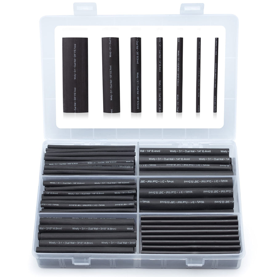 Heat Shrink Tubing Kit 180 PCS - 3:1 Ratio Adhesive Lined, 3.5 Length, Wire Shrink Wrap Tubing - Industrial Heat-Shrink Tubing - Black - Shrink Wrap Tubing | Heat Shrink Wire Tubing