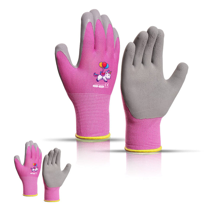 Ages 5-7 Kids Gardening Gloves,Yard Work Gloves for Toddlers, Youth, Girls, Boys, Childrens, Soft Safety Rubber Gloves (XXS Age 5-7, 2 Pairs Pink Unicorn)