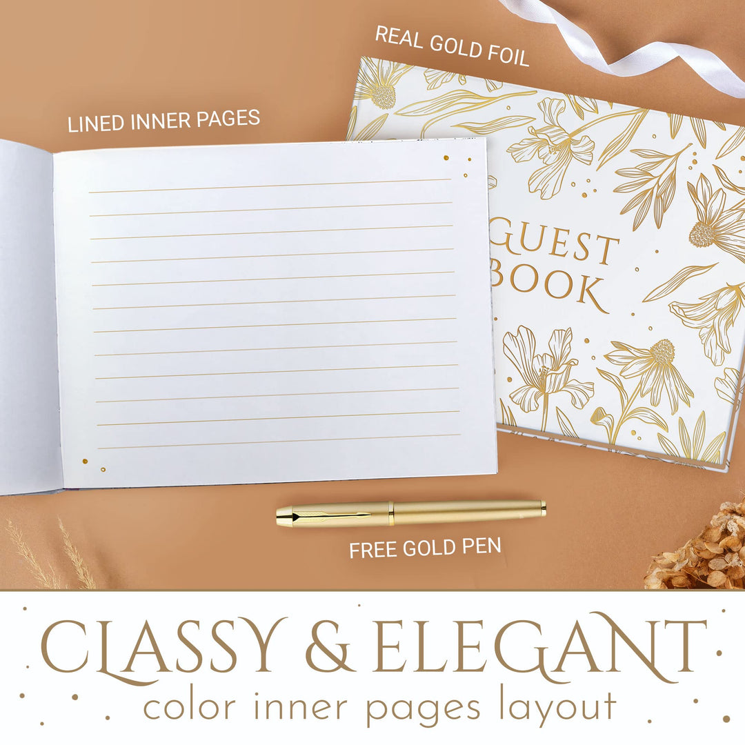 Beautiful Wedding Guest Book , Wedding Guestbook with Silver Pen , Guest Book Wedding with Gold Ribbon , Gold Guest Book , Wedding Guest with Gold Paper Edge , Wedding Book , Guestbook Wedding