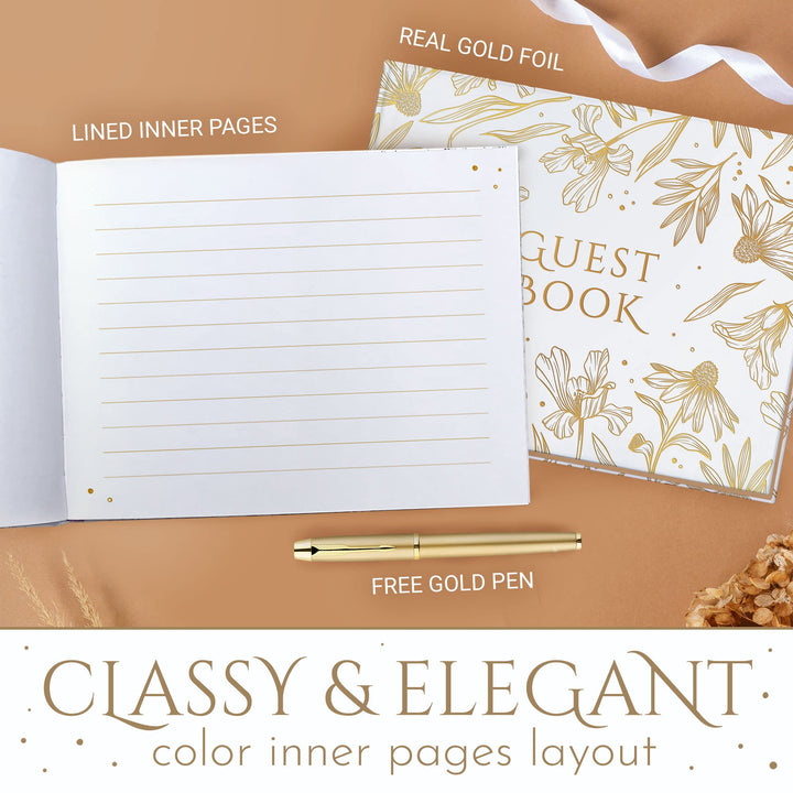 Beautiful Wedding Guest Book , Wedding Guestbook with Silver Pen , Guest Book Wedding with Gold Ribbon , Gold Guest Book , Wedding Guest with Gold Paper Edge , Wedding Book , Guestbook Wedding