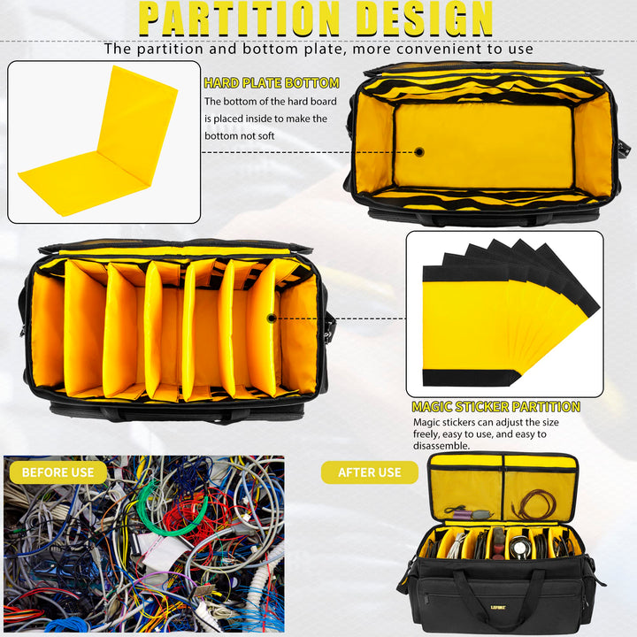 Large DJ Equipment Gig Bag Cable File Organizer Bag with Detachable Dividers and Padded Bottom,Travel Music Bag for Professional DJ Gear,Sound Equipment, Musical Instrument and Accessories
