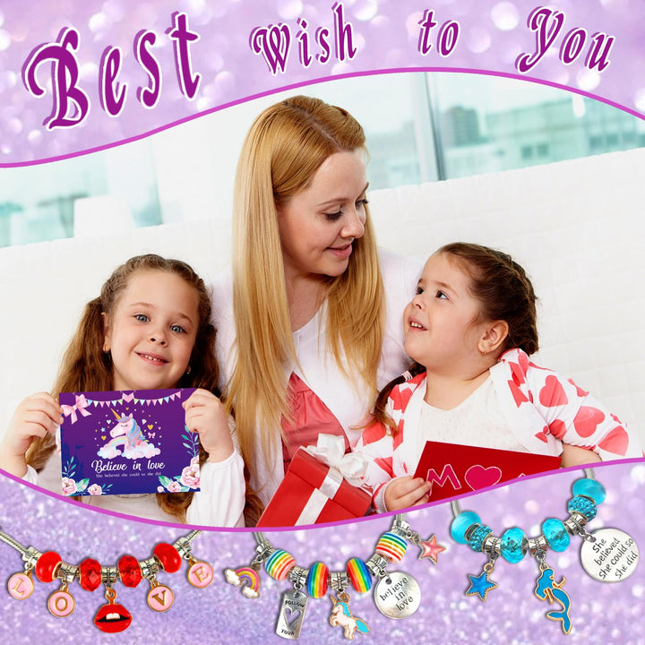 Charm Bracelet Making Kit,Jewelry Making Supplies Beads,Unicorn/Mermaid Crafts Gifts Set for Girls Teens Age 6-12