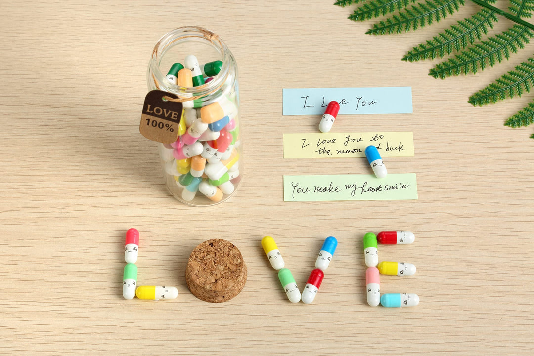 101PCS Cute Capsule Message Love Letters Plastic Capsule Love Letters in Wish Bottle,Lover Gift for Anniversary,Valentines,and Long Distance Relationships-Mixed Color