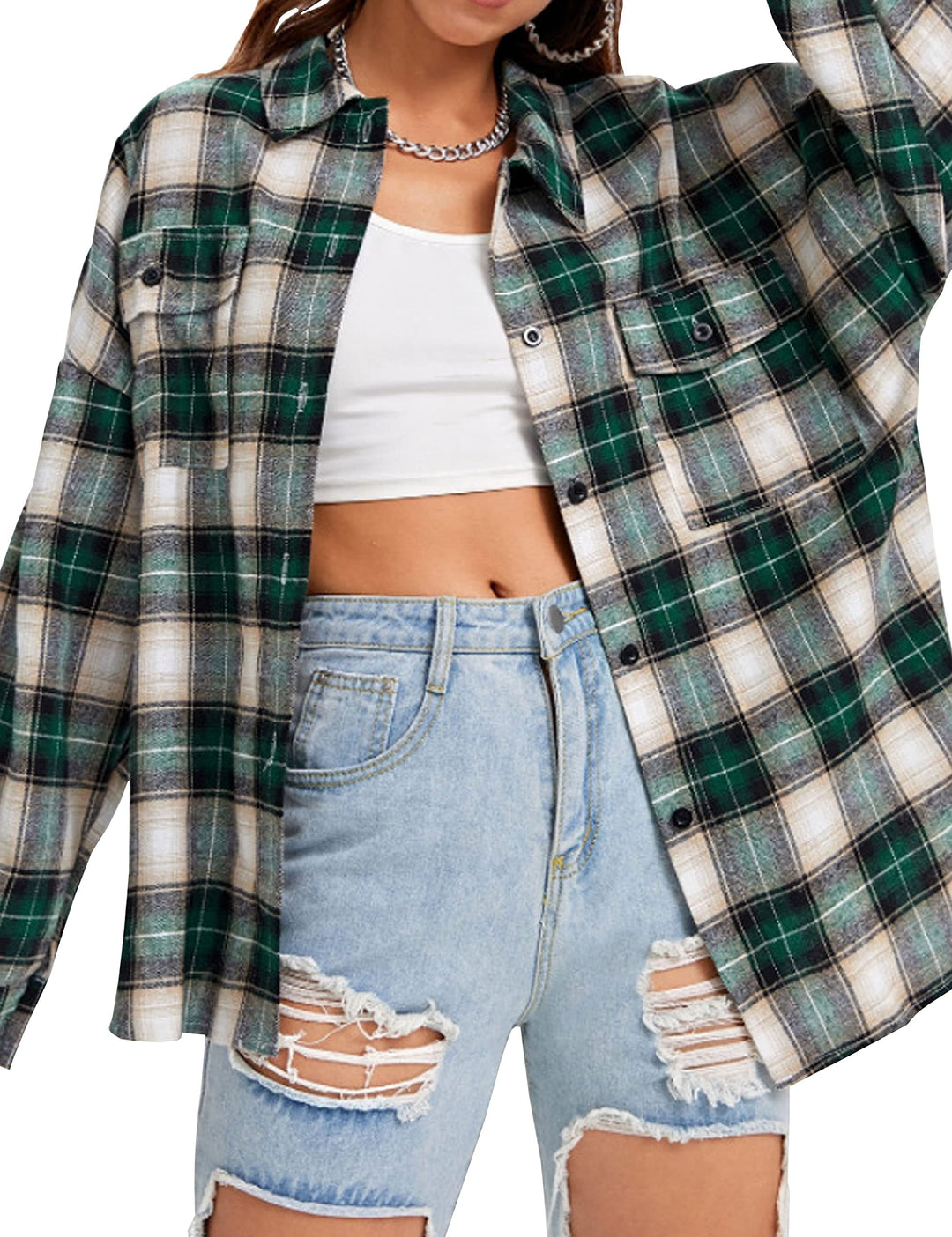 Lumister Womens&#39; Spring Oversized Flannel Plaid