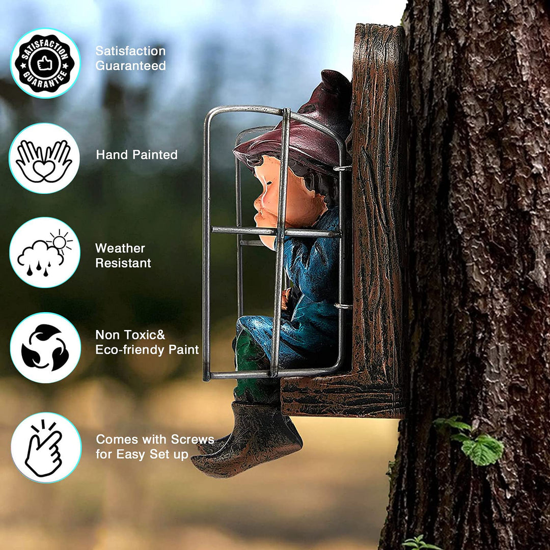 Garden Gnome Statue Elf Out The Door Tree Hugger, Garden Peeker Yard Art Ornament Mini Garden Tree Gnome unimaginable Tree Sculpture Garden Decoration