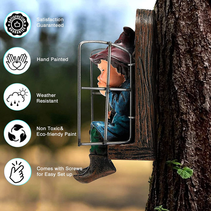 Garden Gnome Statue Elf Out The Door Tree Hugger, Garden Peeker Yard Art Ornament Mini Garden Tree Gnome unimaginable Tree Sculpture Garden Decoration