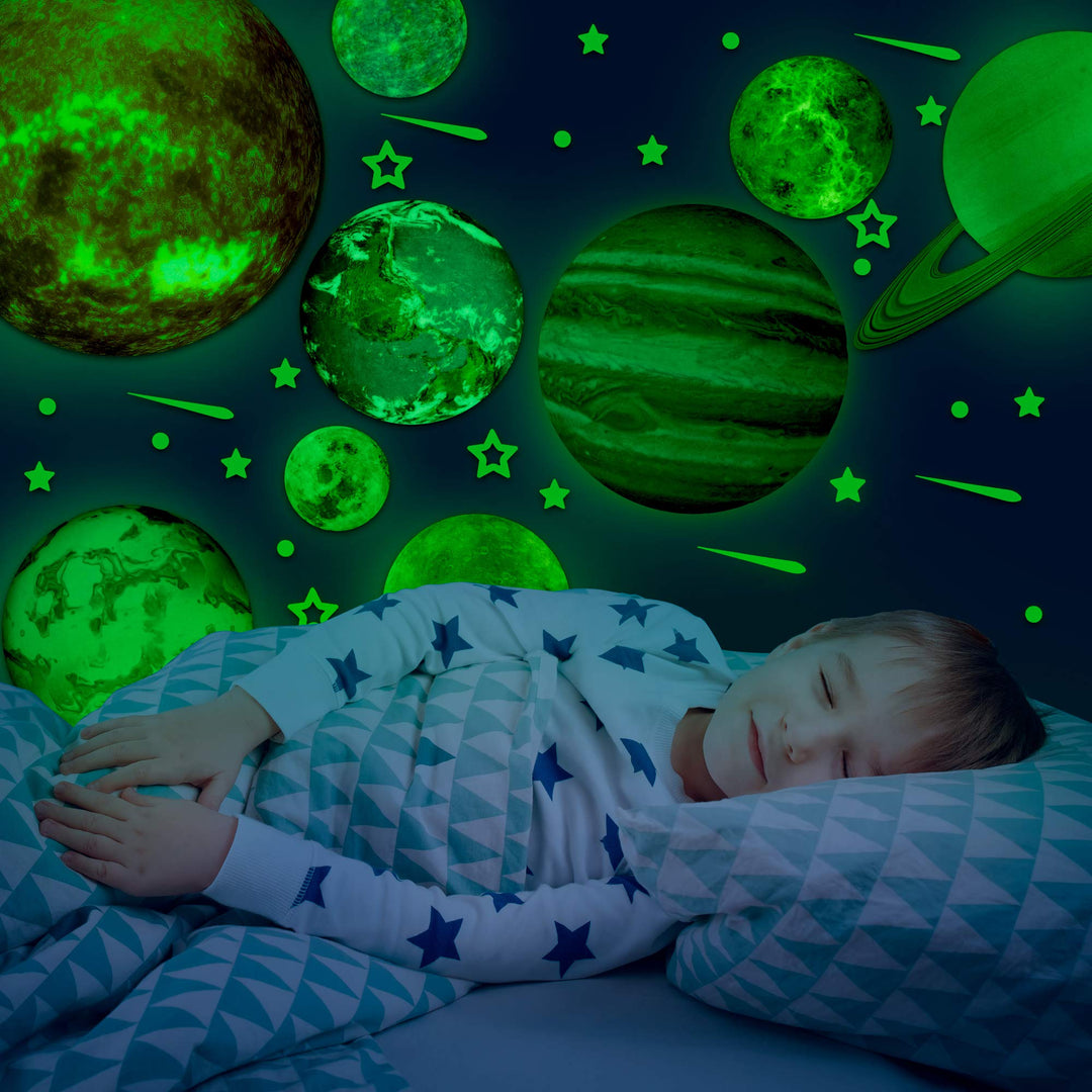 Glow in The Dark Stars and Planets for Ceiling, Bright Solar System Wall Stickers for Kids + Educational Solar System Poster, Planets for Kids Space Decoration, Birthday Gift for Boys and Girls