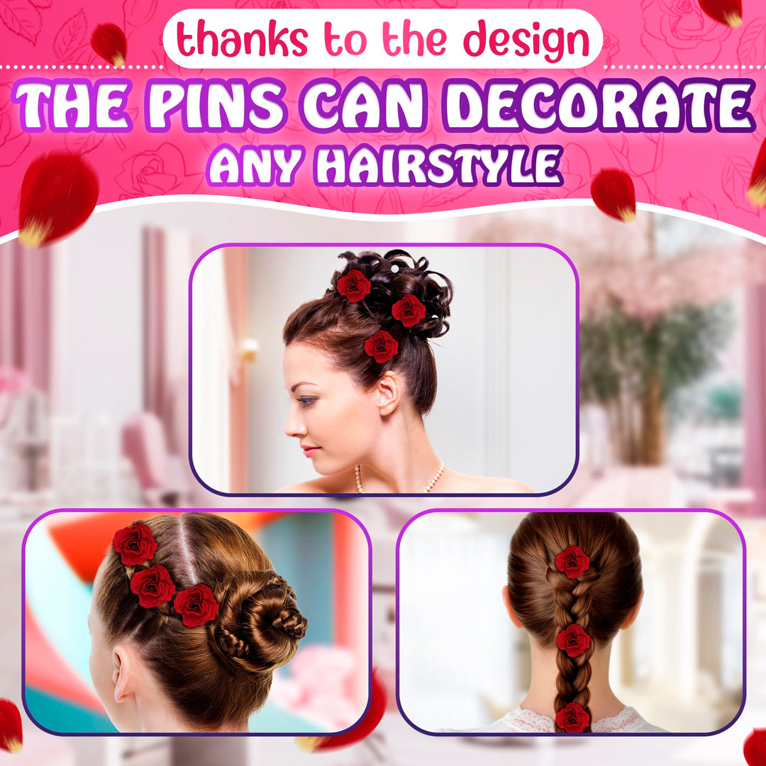 Buorsa 6Pack Elegant Red Rose Bridal Hair Clips Wedding Women and Girls Hair Accessories Bridesmaids Headpiece