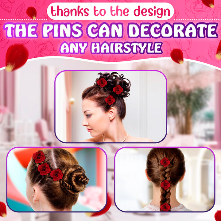 Buorsa 6Pack Elegant Red Rose Bridal Hair Clips Wedding Women and Girls Hair Accessories Bridesmaids Headpiece