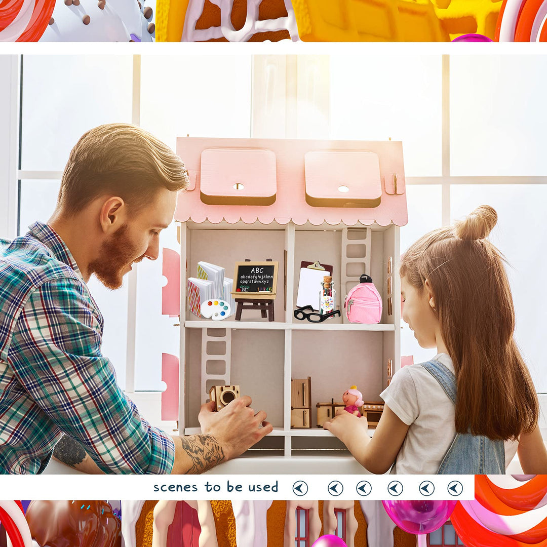 14 Pcs Mini Doll School Supplies Christmas Miniature Dollhouse Stuff Accessories for 11.5 Inch Doll DIY Toy Set Include Miniature Book Backpack Glasses Blackboard Pencil Ruler(Chic Style)