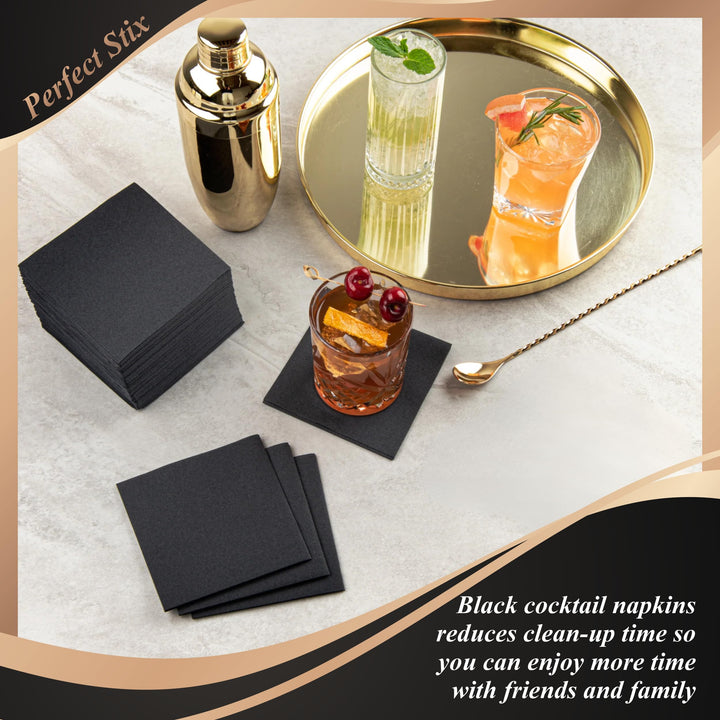 Perfect Stix - 2 Ply Black Napkin-100ct Paper Cocktail 