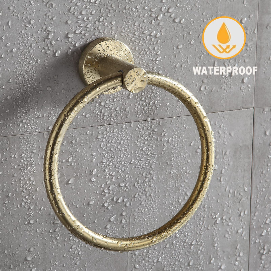 4 PCS Bathroom Hardware Set,Brushed Gold SUS304 Stainless Steel Wall Mounted Bathroom Accessories Gold Kit Include Hand Towel Ring,Brushed Gold Toilet Paper Holder,and 2 Robe Towel Hooks