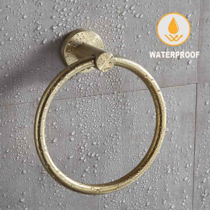 4 PCS Bathroom Hardware Set,Brushed Gold SUS304 Stainless Steel Wall Mounted Bathroom Accessories Gold Kit Include Hand Towel Ring,Brushed Gold Toilet Paper Holder,and 2 Robe Towel Hooks