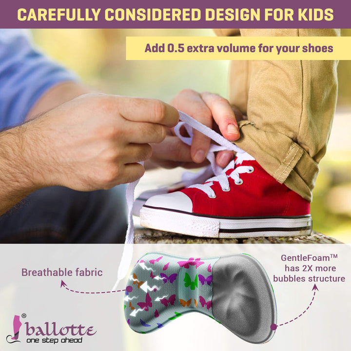 Shoe Inserts for Kids - Sticky Heel Grips for Loose Shoes - Add Extra Volume (0.5 Size) - 6 Pieces of Cute Small Sticky Cushion Pads for Kids Shoes