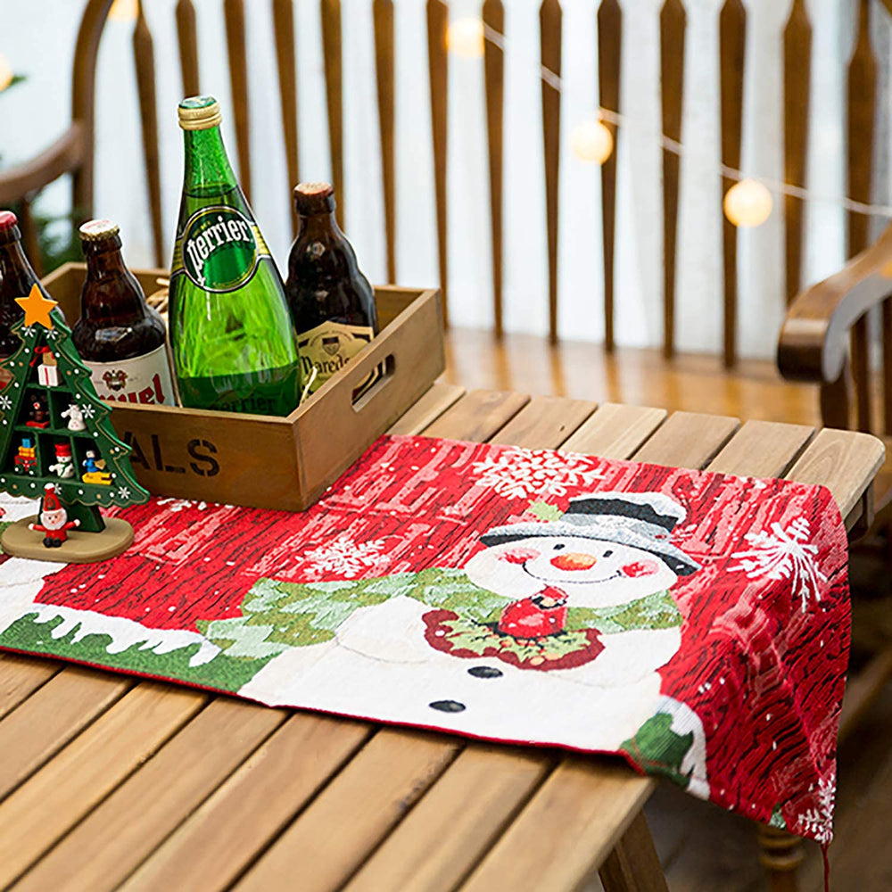 Christmas Table Runner, Embroidered Snowman Christmas Table Runner with Tassels for Home Dining Table Kitchen Christmas Holiday Decorations Indoor Outdoor or Gift, 13x72 inch
