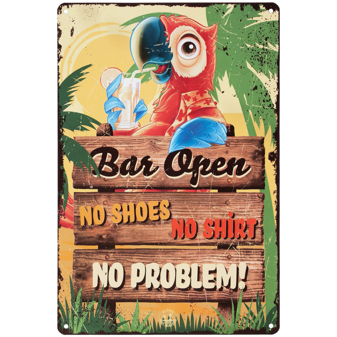 Tiki Bar Sign, Tiki Bar Decor with No Shoes, No Shirt, No Problem Design, 8x12, 4 Screws Incl, Fun Tiki Sign for Your Tiki Bar, Tiki Bar Decorations for Outside Patio