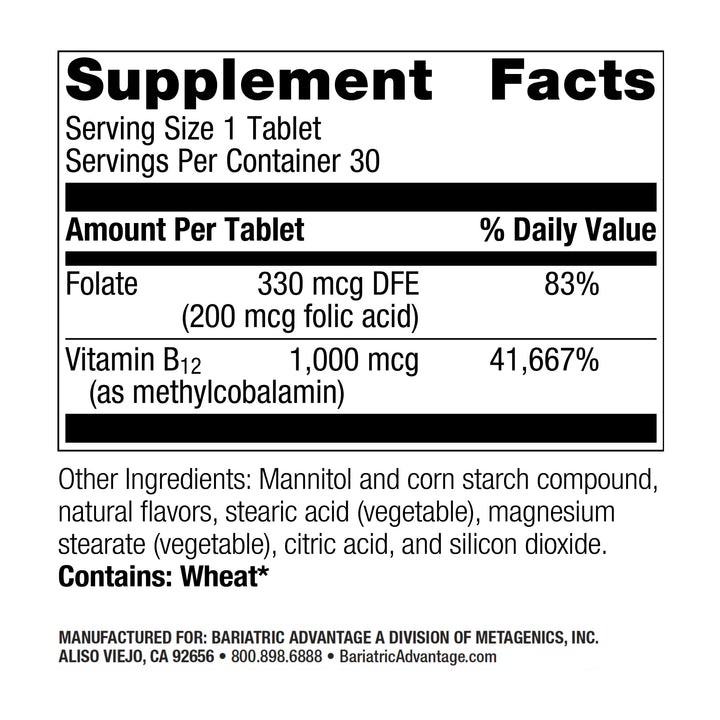 Bariatric Advantage B-12 Speedy Melts, Vitamin B12 1000 mcg Supplement, Fast Melting with 200 mcg of Folic Acid for Nutritional Support - Black Cherry, 30 Count
