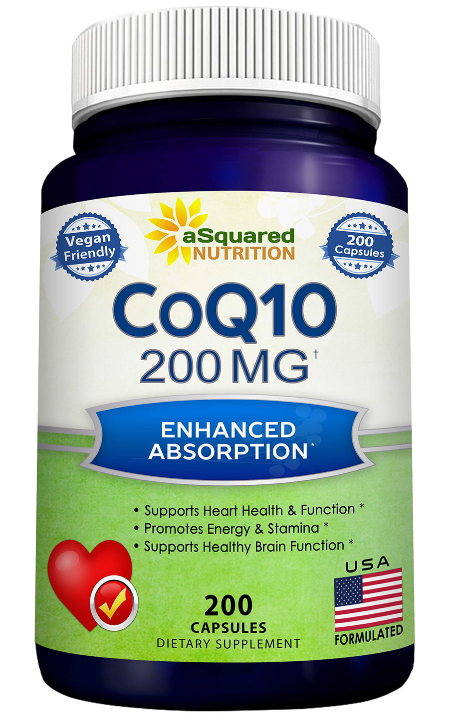 CoQ10 (200 Capsules and 200mg) - High Absorption Vegan CO Q-10 Powder - Enzyme Ubiquinone Supplement Pills, Extra Antioxidant Coenzyme Q10 Vitamin, Coq 10 Alernative to Softgels