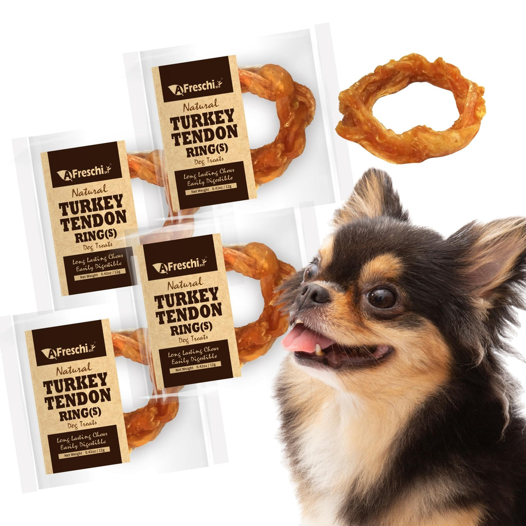 Afreschi Turkey Tendon for Dogs, Dog Treats for Signature Series, All Natural Human Grade Puppy Chew, Turkey Sourced from USA, Hypoallergenic, Rawhide Alternative, 40 Units/Box Ring (Small)