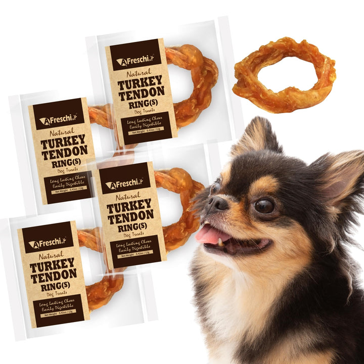 Afreschi Turkey Tendon for Dogs, Dog Treats for Signature Series, All Natural Human Grade Puppy Chew, Turkey Sourced from USA, Hypoallergenic, Rawhide Alternative, 40 Units/Box Ring (Small)