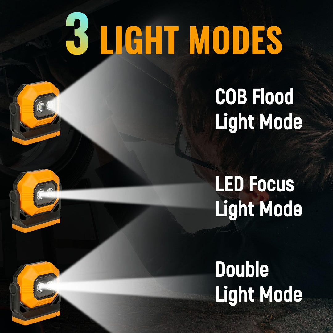 LED Rechargeable Work Light, 1500LM Portable COB Magnetic Lights with 3 Modes &amp; 360° Rotatable, IPX4 Waterproof Worklight for Car Repairing, Job Site Lighting, Emergency (1 PC)