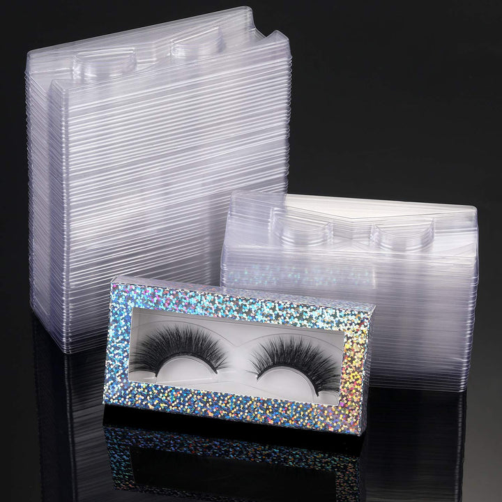 100 Pcs Triangle Clear Mink Lash Trays Holder Plastic Clear Eyelash Trays Transparent Lid Tray for False Eyelash Storage Case Packaging Box Cosmetic Container Lash Case