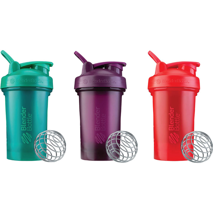 Classic V2 Shaker Bottle Perfect for Protein Shakes and Pre Workout, 20-Ounce (3-Pack) Red, Green, and Plum