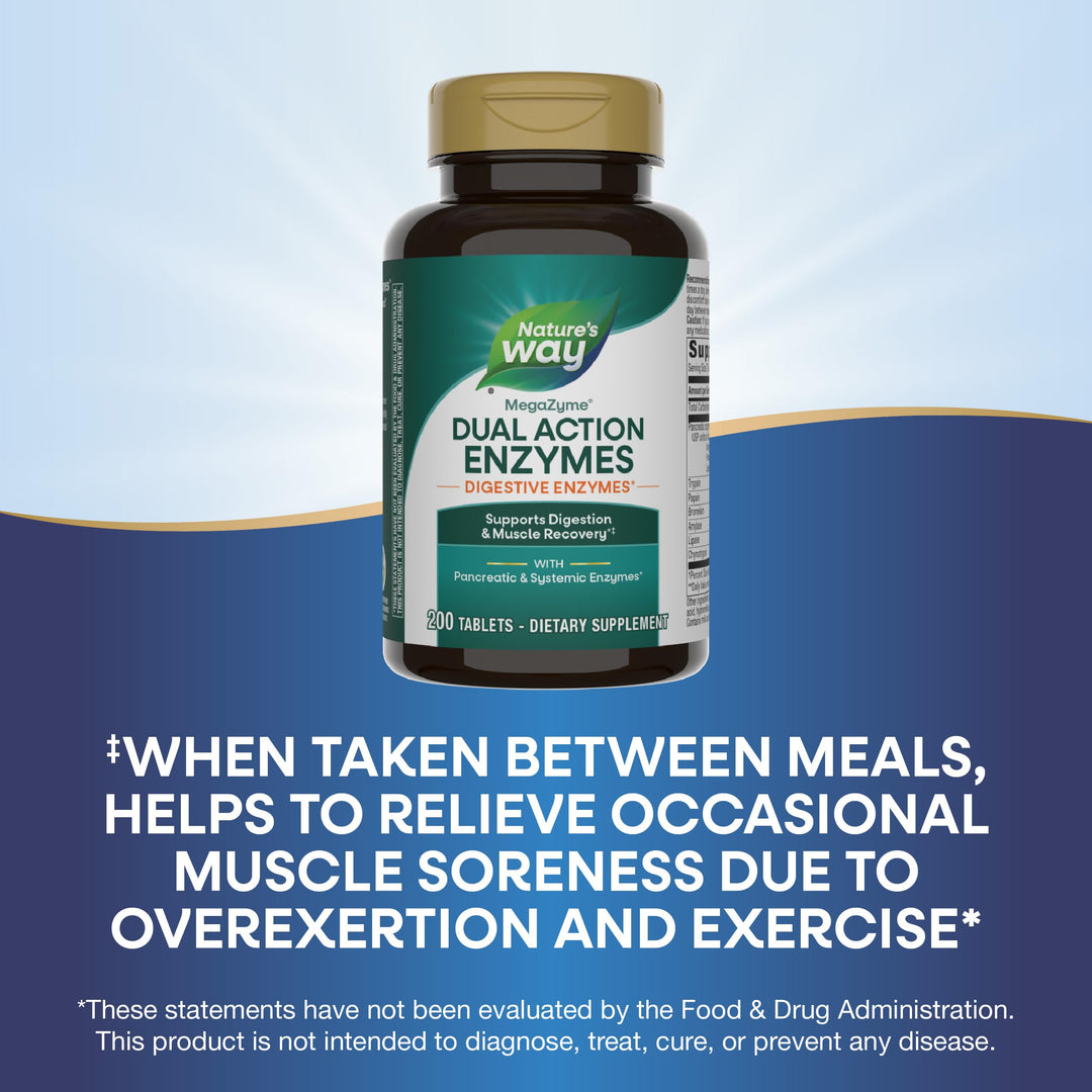 Nature&#39;s Way Mega-Zyme, Pancreatic &amp; Systemic Enzymes*, Relieves Occasional Muscle Soreness Due to Overexertion and Exercise,* Digestive Support*, 200 Tablets (Packaging May Vary)