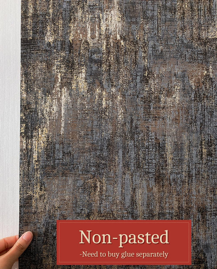 Distressed Wallpaper Industrial Metallic Wall Paper Non-Woven, 20.80&#39;&#39; X 393.00&#39;&#39;, Charcoal &amp; Gold