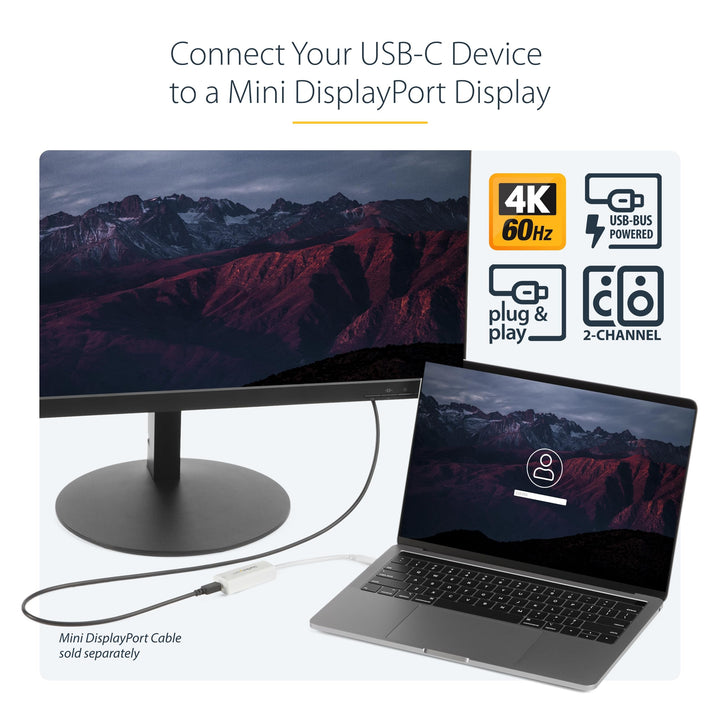 USB-C to Mini DisplayPort Adapter - 4K 60Hz - White - USB 3.1 Type-C to Mini DP Adapter - Type-C to Mini DP Converter (CDP2MDP)