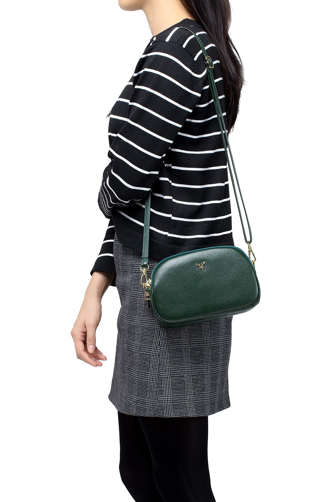 Triple Zip Small Crossbody Bags Genuine Leather Shoulde