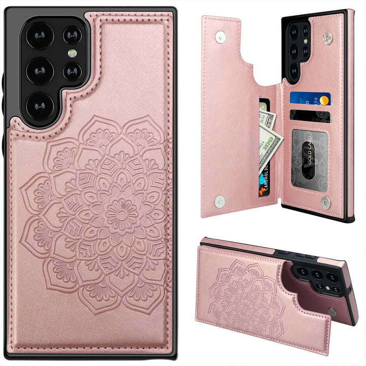 MMHUO for Samsung S22 Ultra Case With Card Holder,Flowe