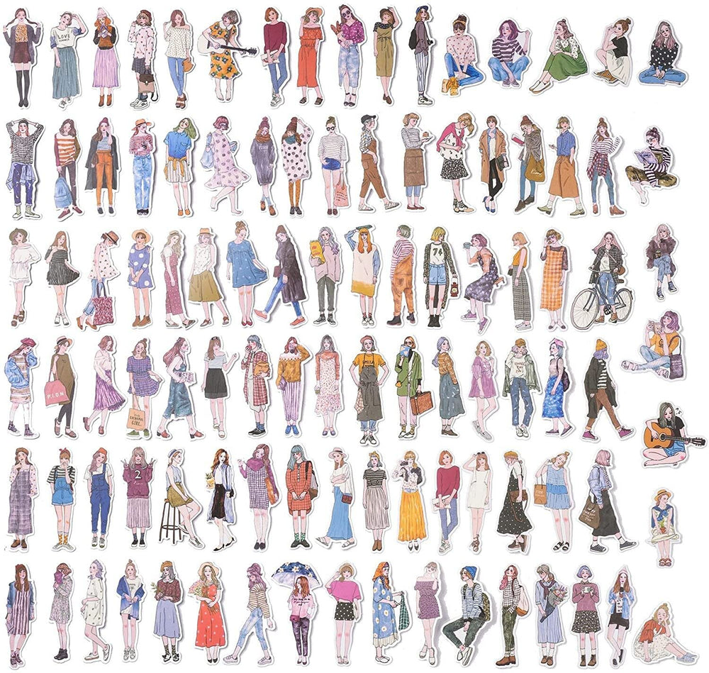 100 PCS Fashion Lovely Girls Stickers Waterproof Handbook DIY Craft Photo Album Scrapbook Journal Planner Motorcycle Car Laptop Luggage Water Bottle Paper Stickers